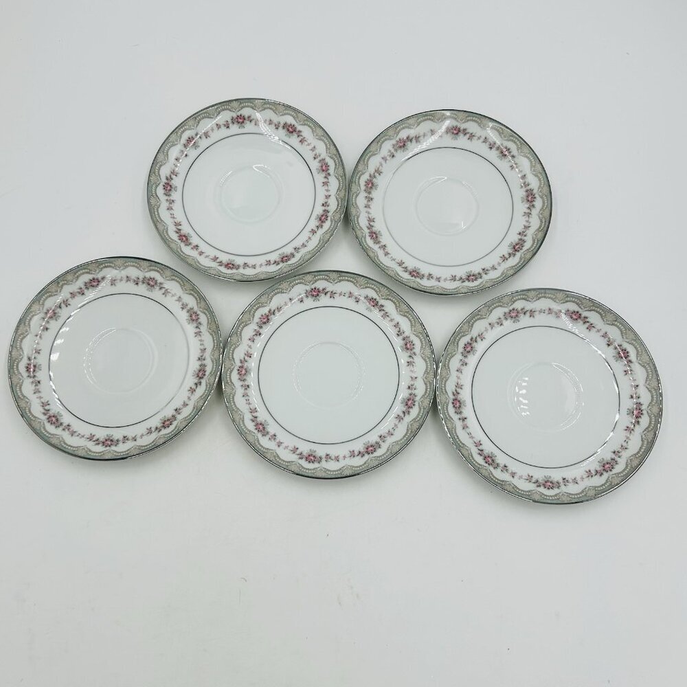 Noritake Glenwood 5770 China Saucers Japan Set Of 5 Pink Roses Platinum